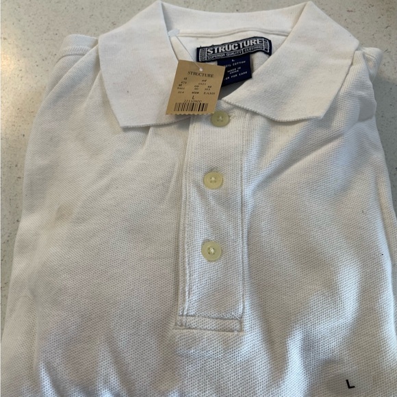 Very nice Structures Brand Men’s  White Polo Shirt. Size L. NWT! - Picture 3 of 3
